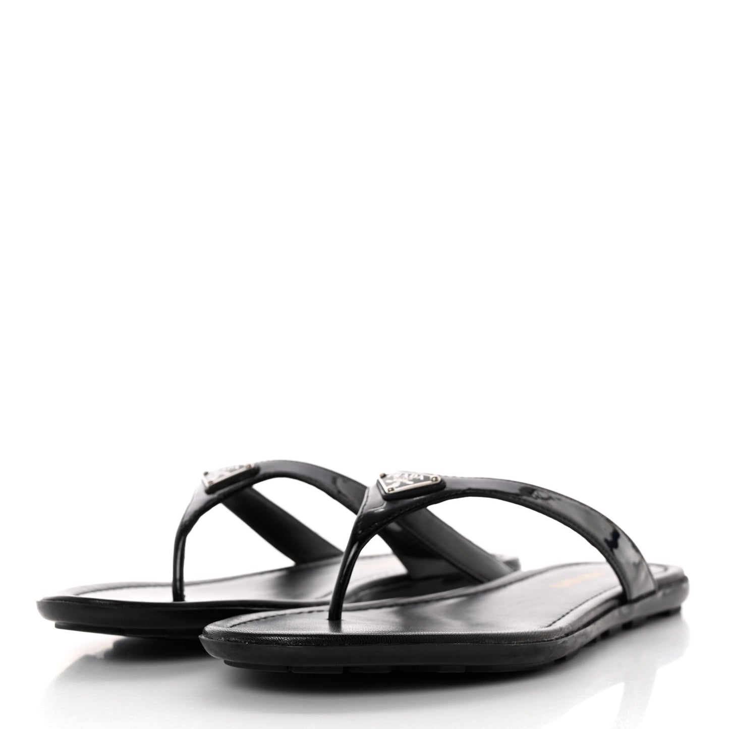 Patent Calfskin Logo Thong Sandals 39 Black
