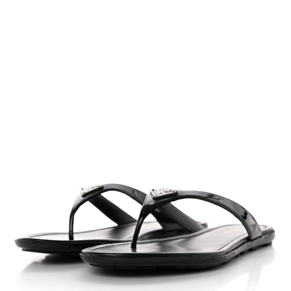 Prada Patent Calfskin Logo Thong Sandals 39 Black 3 of 10