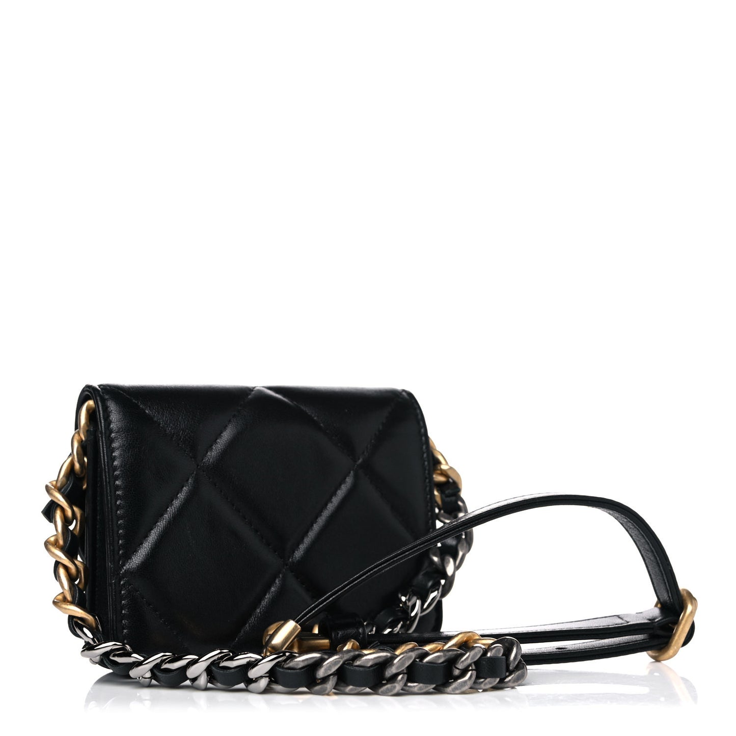 Lambskin Quilted Chanel 19 Flap Belt Bag Black