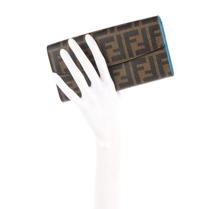 Fendi Zucca Spalmati Vitello Elite Simply Continental Wallet Tobacco Turchese 2 of 9