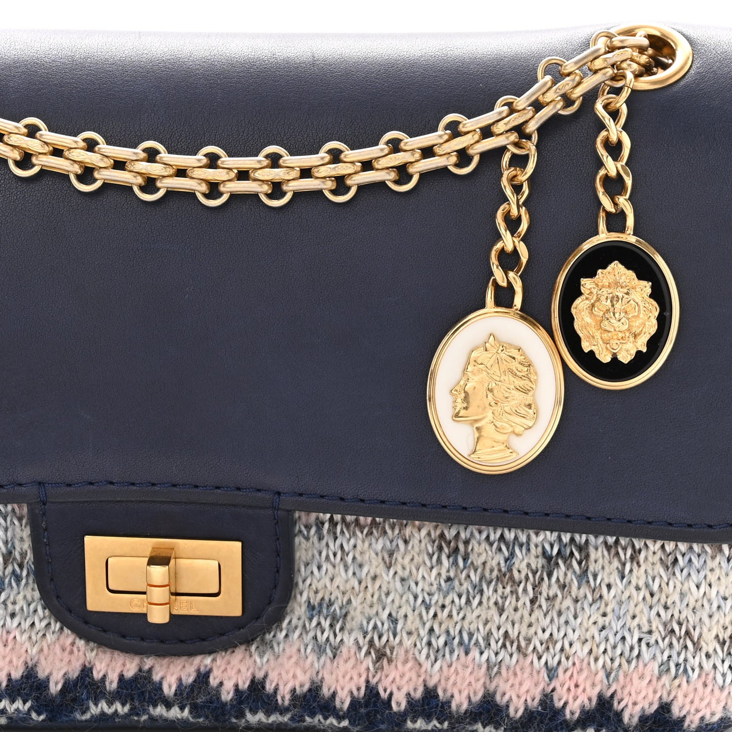 Smooth Calfskin Knit Nude 2.55 Reissue 225 Flap Navy