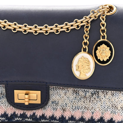 Chanel Smooth Calfskin Knit Nude 2.55 Reissue 225 Flap Navy 8 of 11