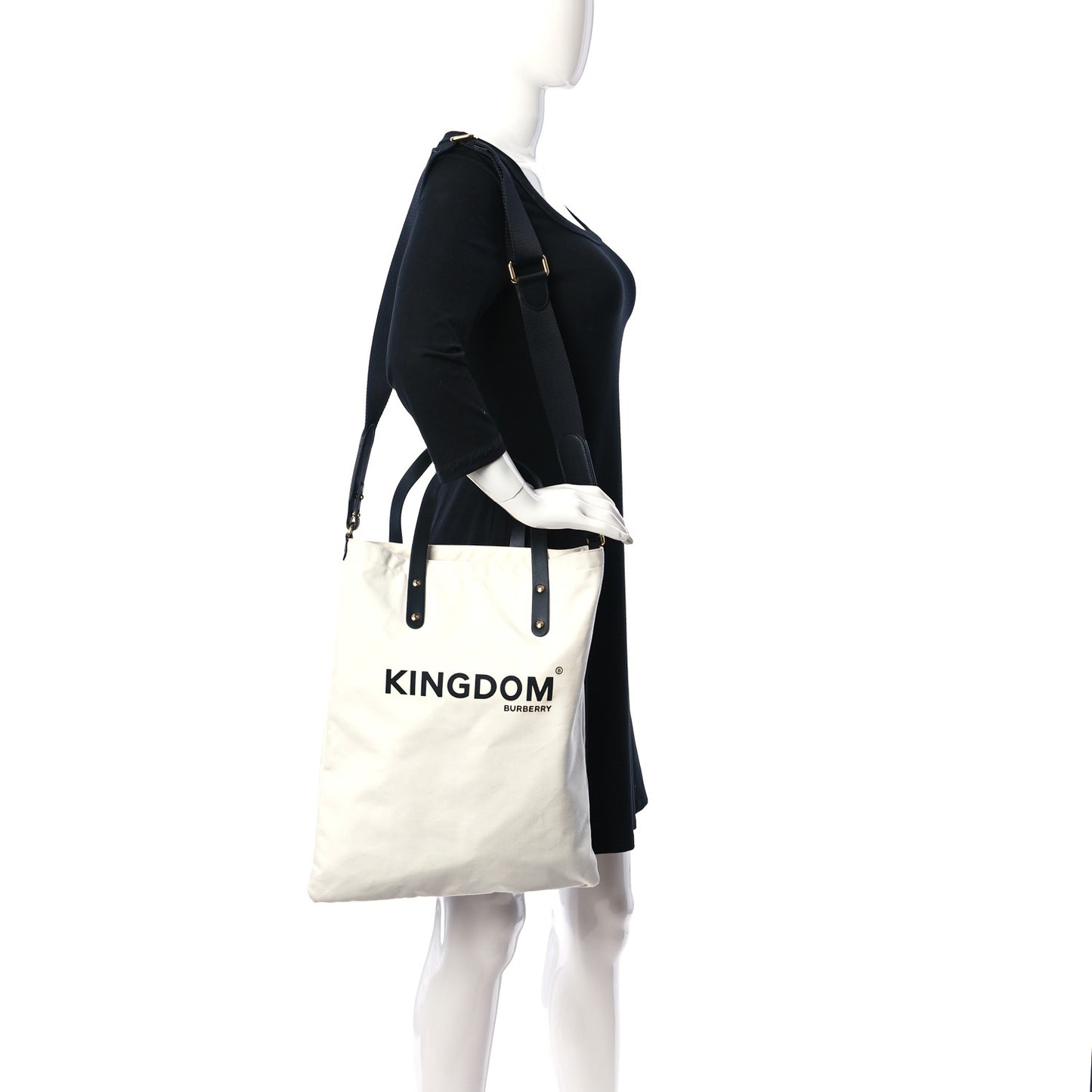 Cotton Canvas Calfskin Kingdom Print Tote Black