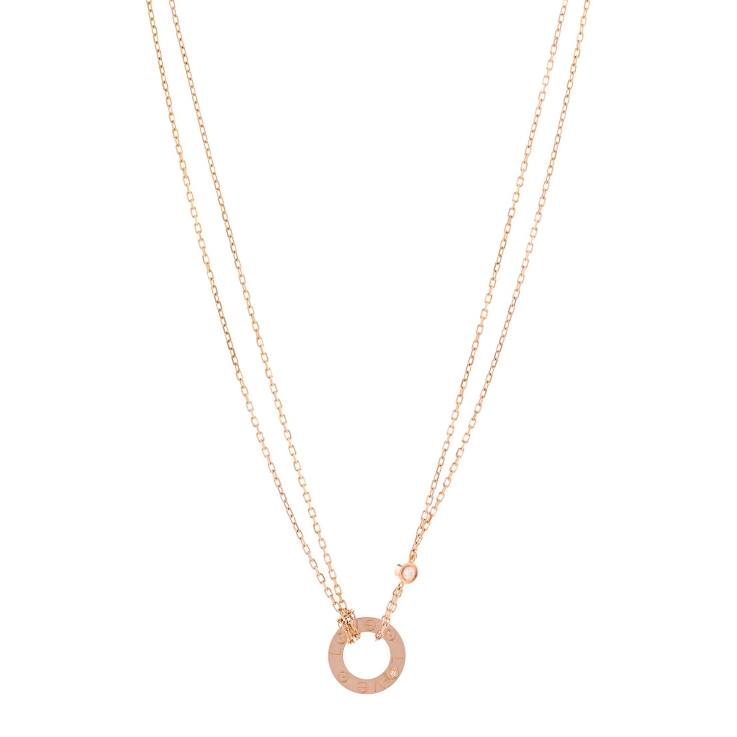 18K Pink Gold 2 Diamond LOVE Necklace