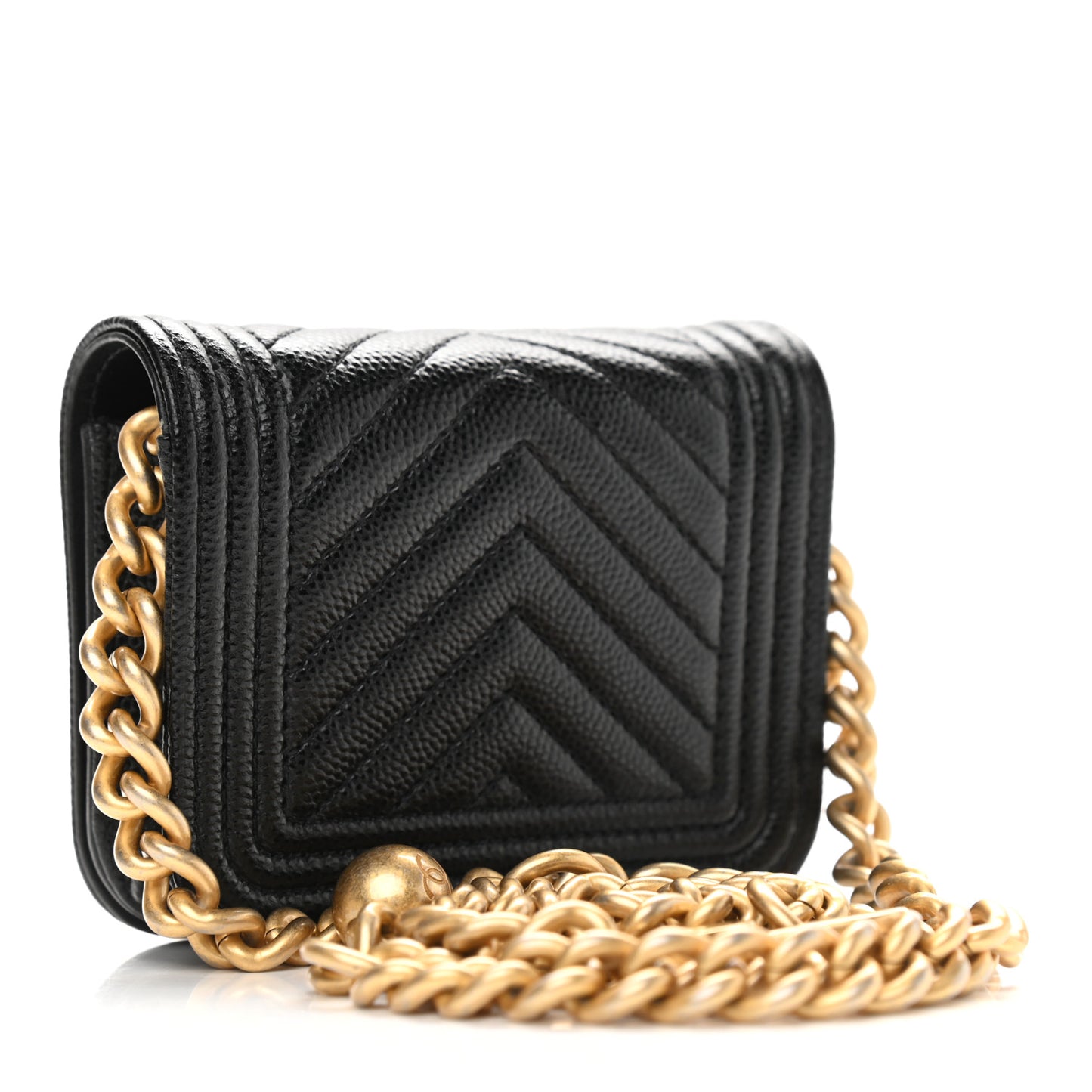 Caviar Chevron Quilted Boy Flap Waist Belt Bag Black