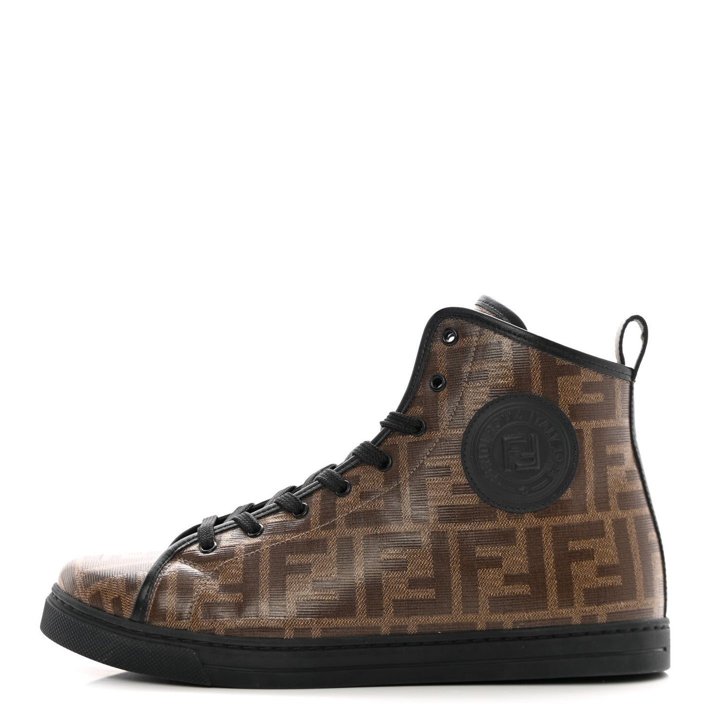 Glazed Fabric FF 1974 Stamp Patch High Top Sneakers 39.5 Mogano Panna Black