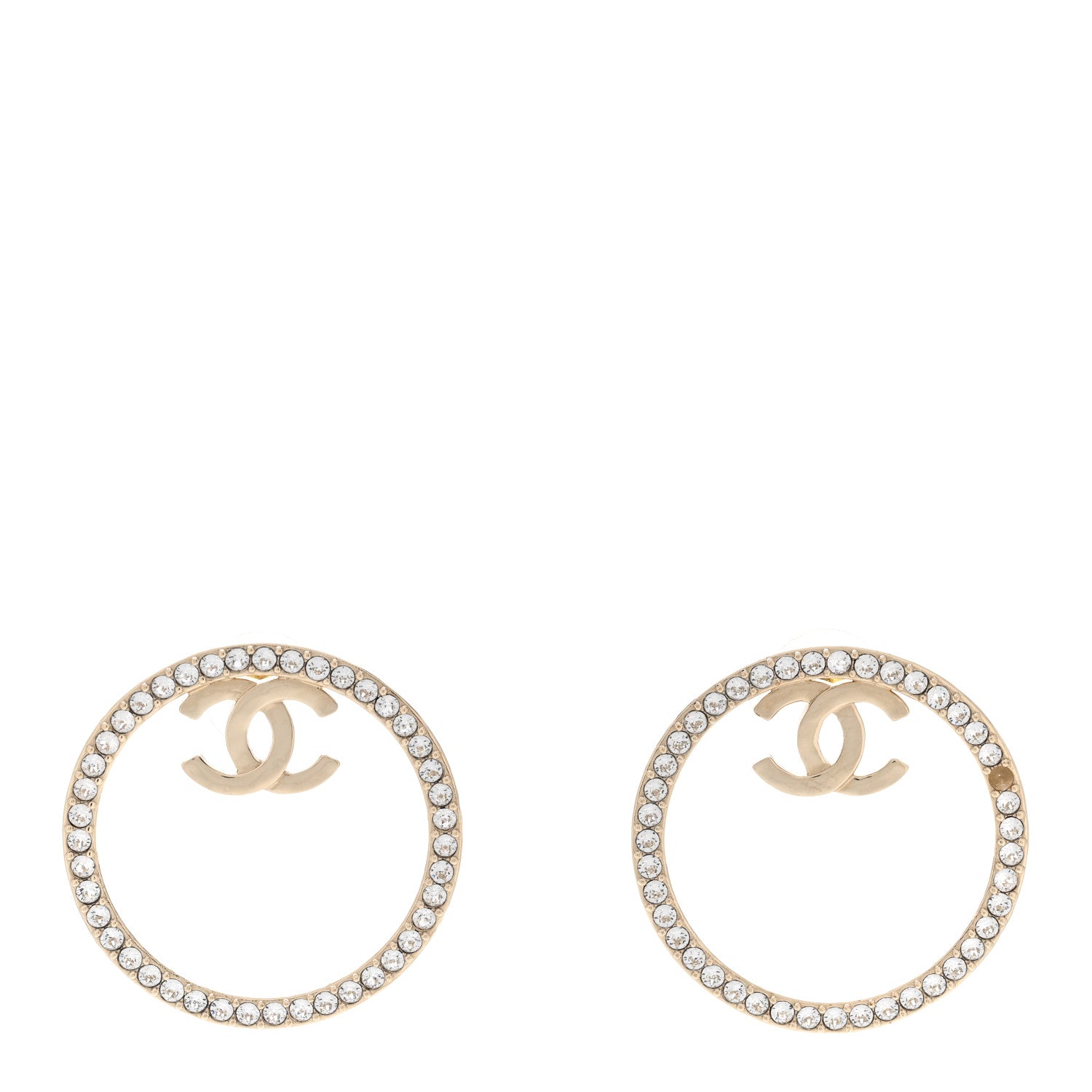 Chanel Crystal CC Large Hoop Earrings Gold 1 of 6