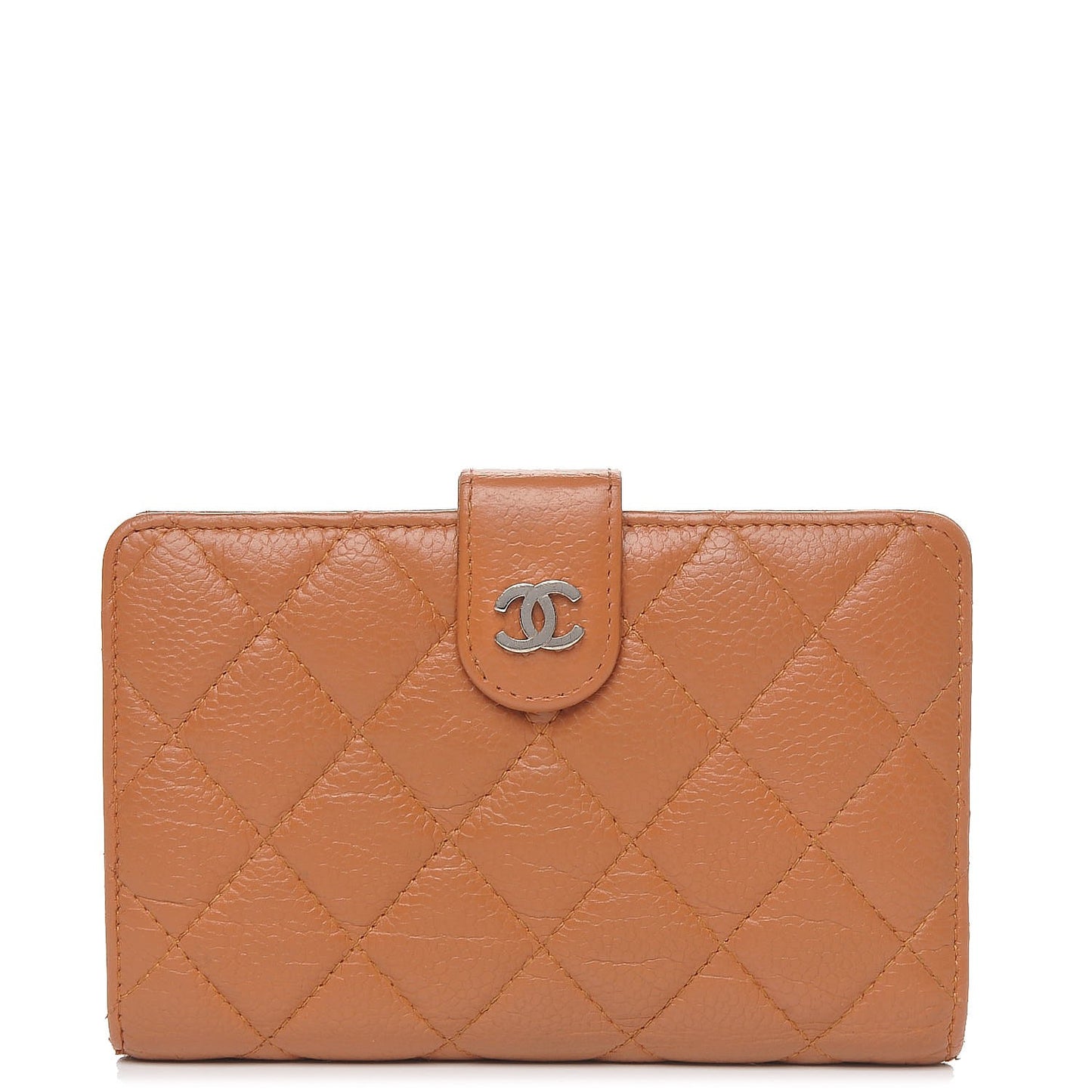 Caviar Quilted Zipped Pocket Wallet Dark Beige