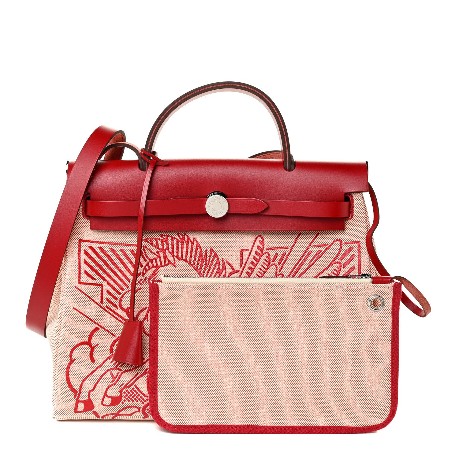 Hermes Vache Hunter Toile Pegase Pop Herbag Zip Retourne 31 PM Rouge Piment 3 of 13