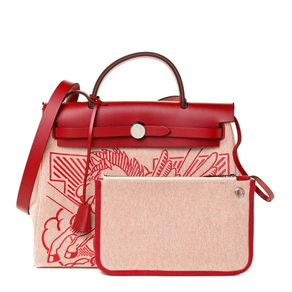 Hermes Vache Hunter Toile Pegase Pop Herbag Zip Retourne 31 PM Rouge Piment 3 of 13