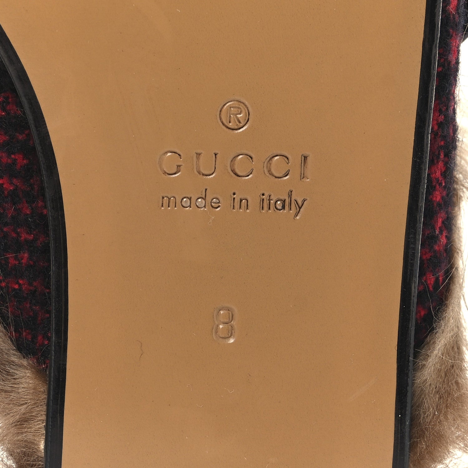 Gucci Tartan Fur Embroidered Mens Princetown Slippers 8 Red 7 of 8