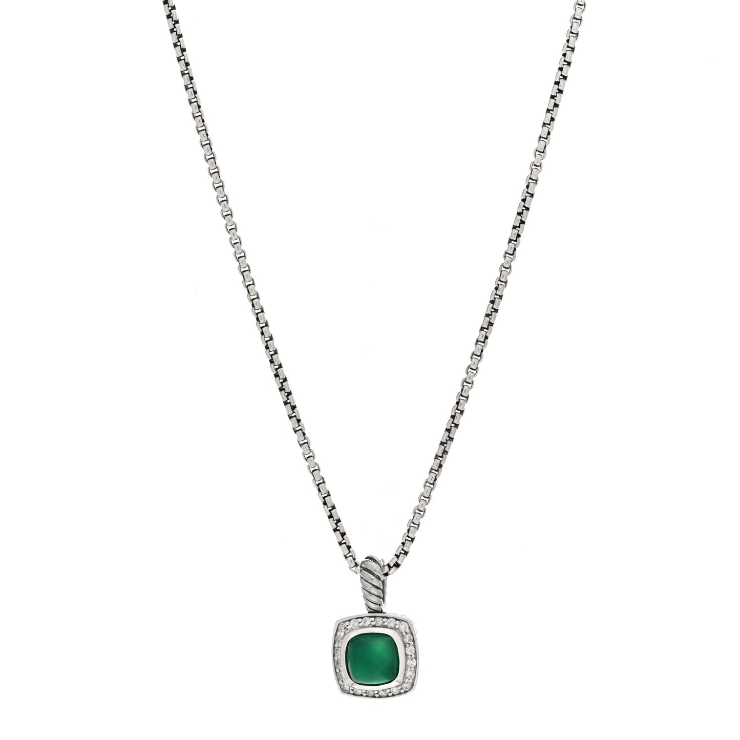 Sterling Silver Diamond Green Onyx 7mm Petite Albion Pendant Necklace
