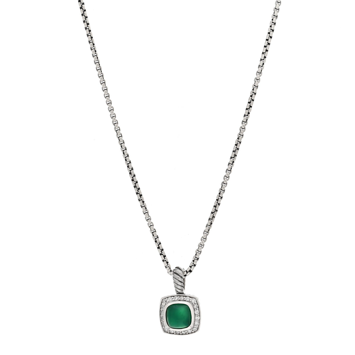 David Yurman Sterling Silver Diamond Green Onyx 7mm Petite Albion Pendant Necklace 1 of 4