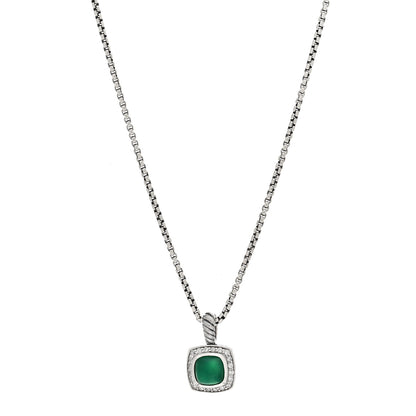 David Yurman Sterling Silver Diamond Green Onyx 7mm Petite Albion Pendant Necklace 1 of 4