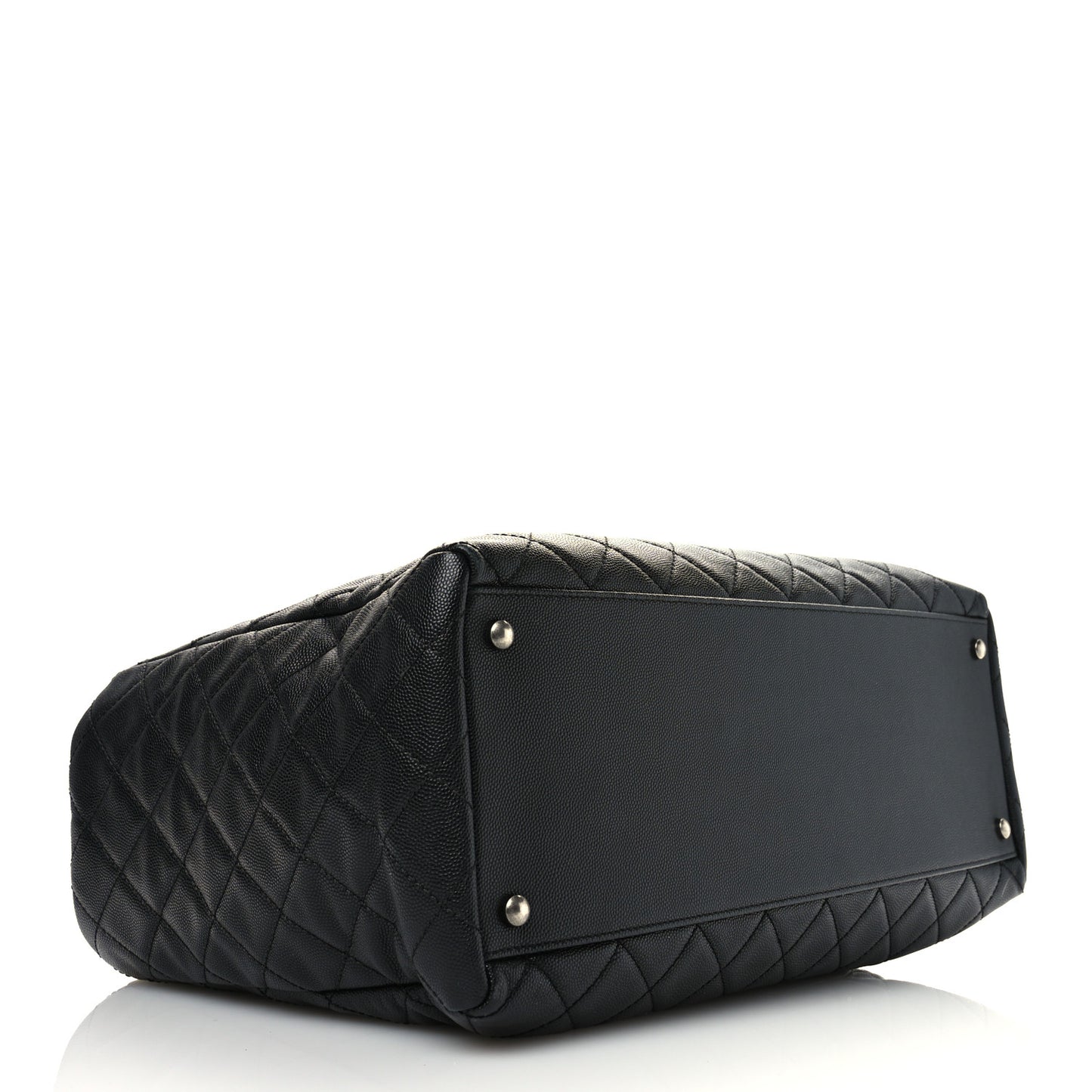 Caviar Quilted Large Coco Handle Shopping Tote Black