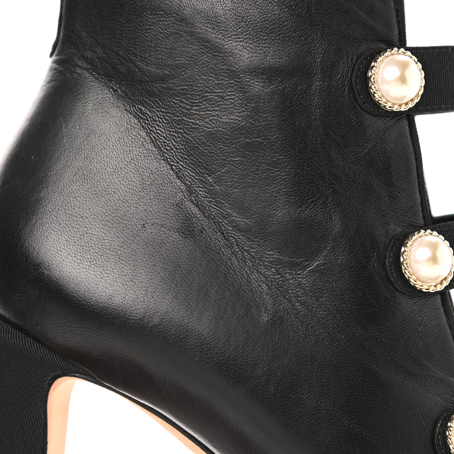 Lambskin Grosgrain Cap Toe Pearl Ankle Boots 39.5 Black
