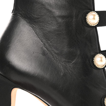 Chanel Lambskin Grosgrain Cap Toe Pearl Ankle Boots 39.5 Black 9 of 10