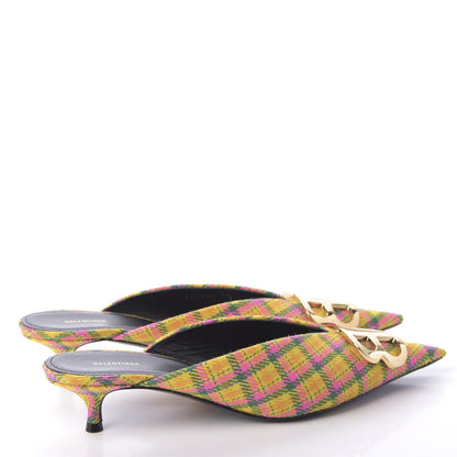 Balenciaga Tweed Plaid BB Knife Pointed Toe 40mm Mules 39 Jaune Rose Fluo 4 of 10