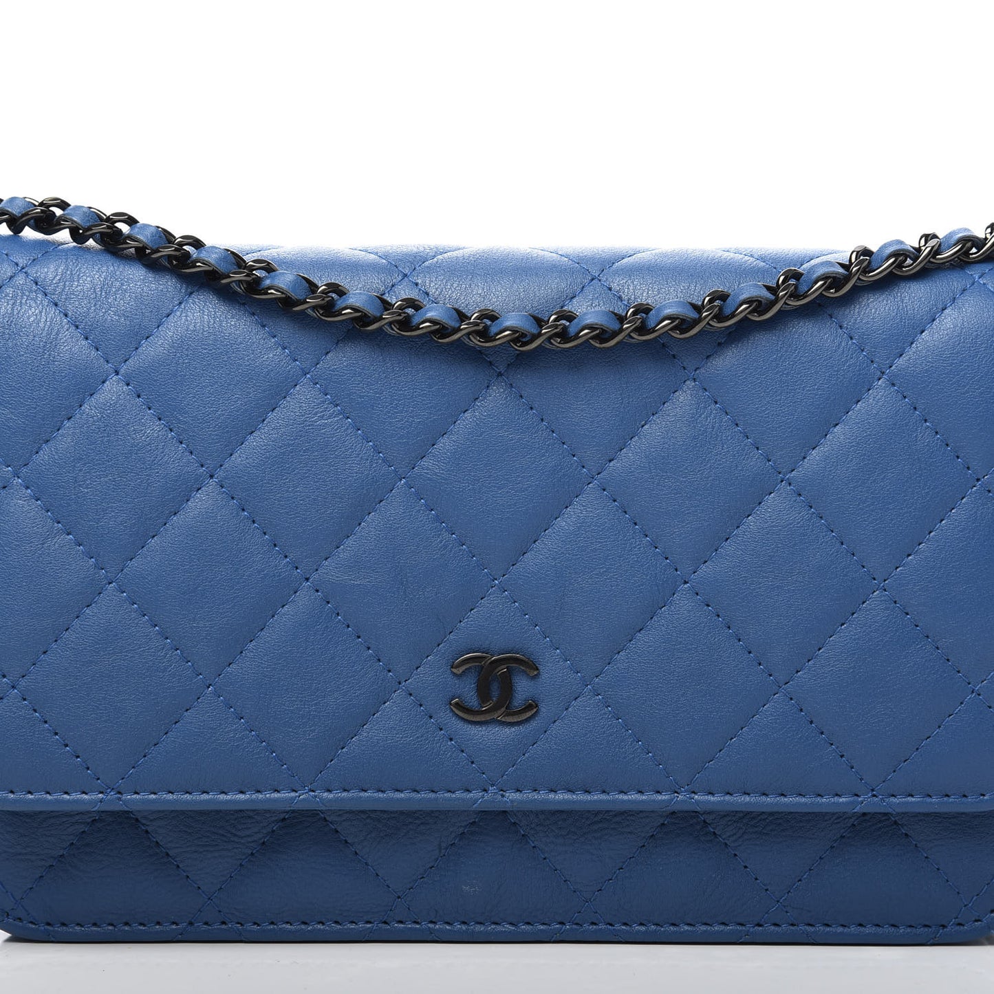 Calfskin Quilted Wallet On Chain WOC Blue