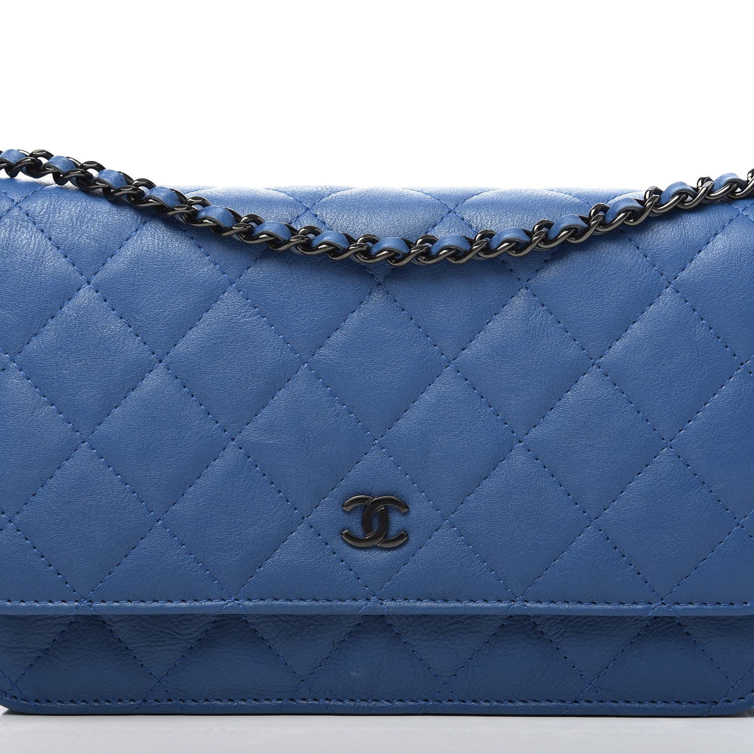 Chanel Calfskin Quilted Wallet On Chain WOC Blue 9 of 12