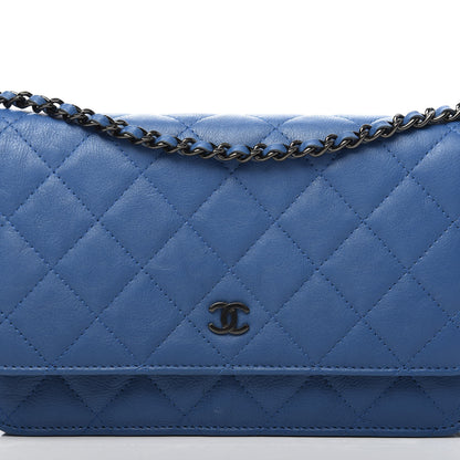 Chanel Calfskin Quilted Wallet On Chain WOC Blue 9 of 12