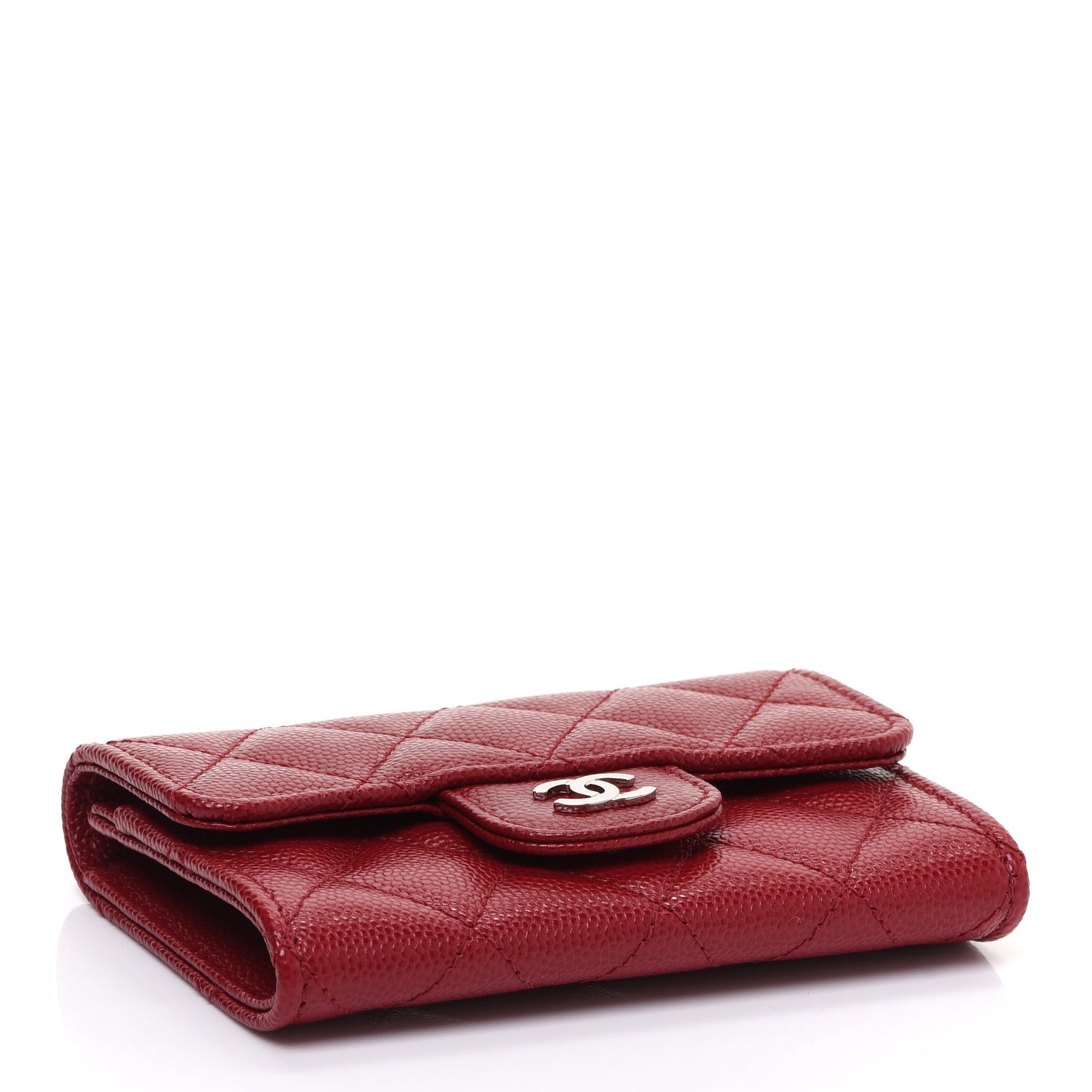 Caviar Quilted Flap Card Holder Dark Red