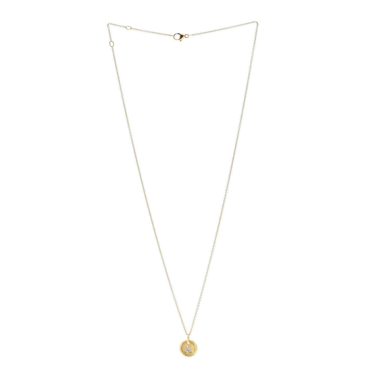 18K Yellow Gold Diamond Initial K Charm Pendant Necklace