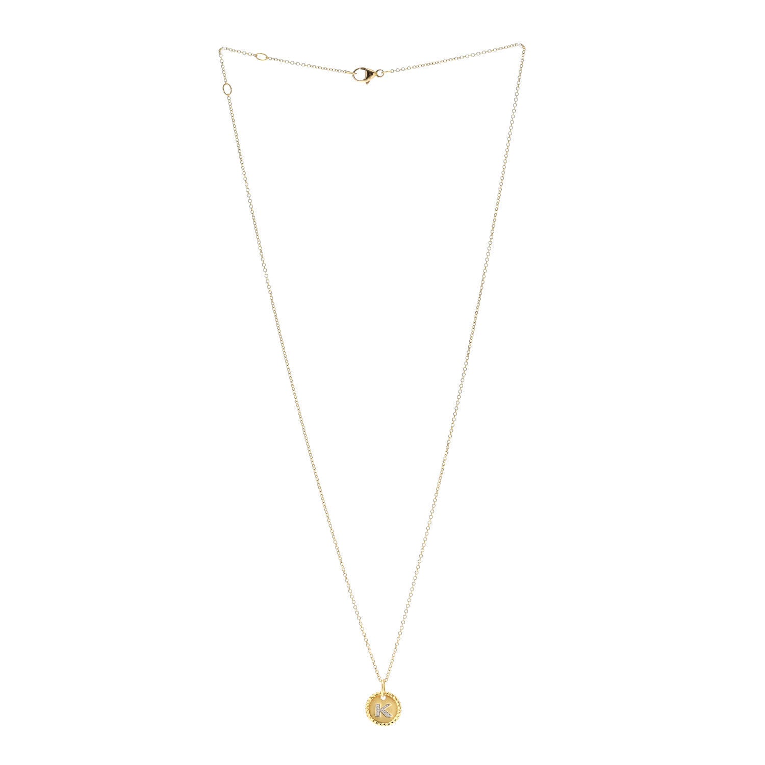 David Yurman 18K Yellow Gold Diamond Initial K Charm Pendant Necklace 3 of 5