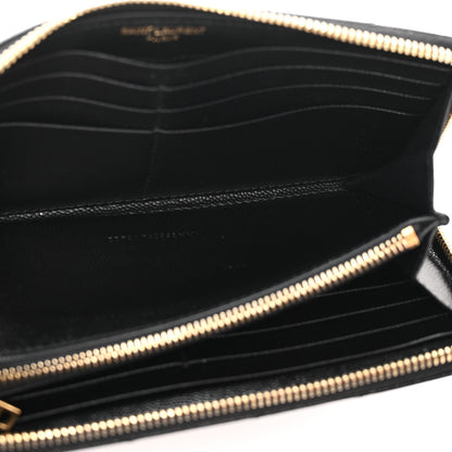 Saint Laurent Grain De Poudre Matelasse Chevron Monogram Zip Around Wallet Black 5 of 11