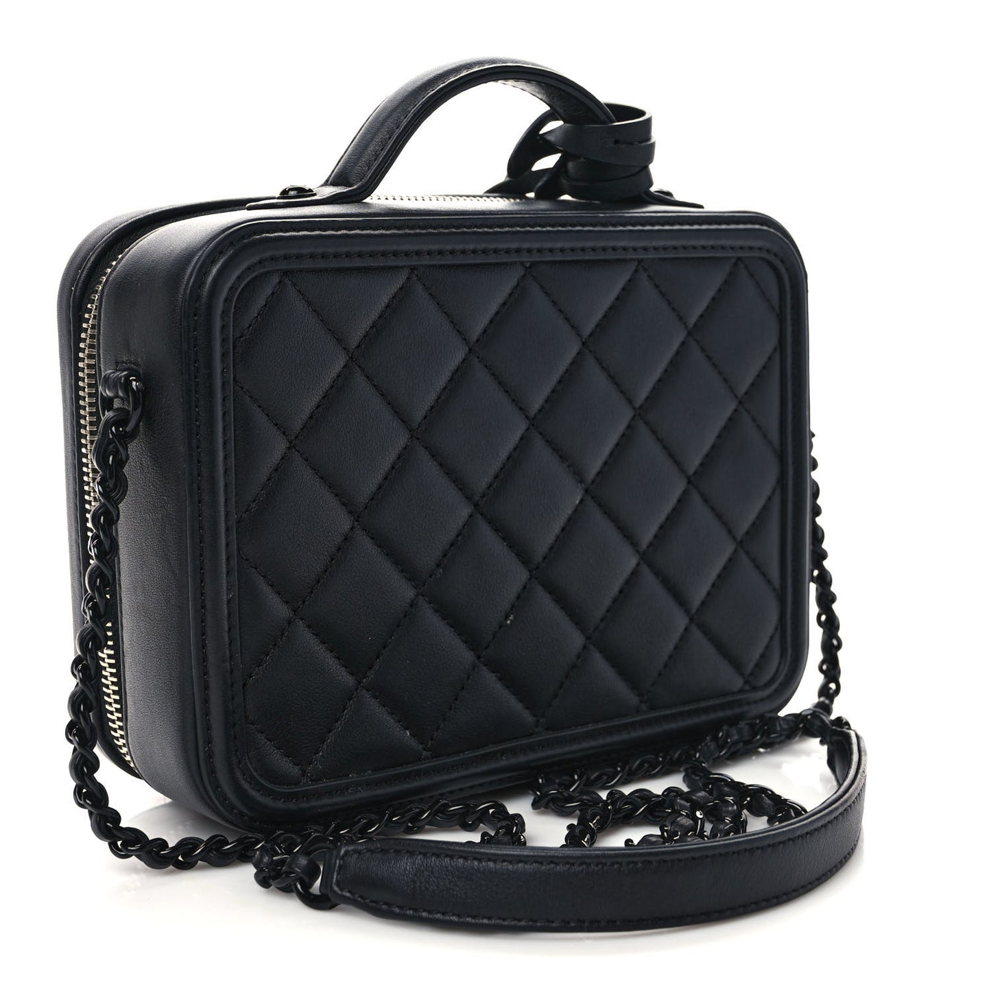 Lambskin Quilted Small CC Filigree Vanity Case Black