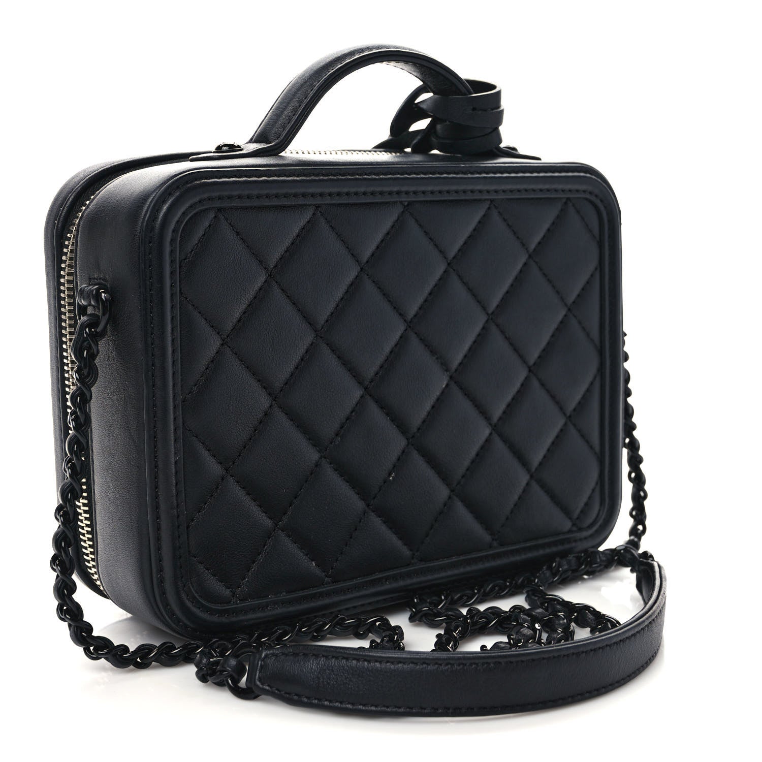 Chanel Lambskin Quilted Small CC Filigree Vanity Case Black 3 of 9