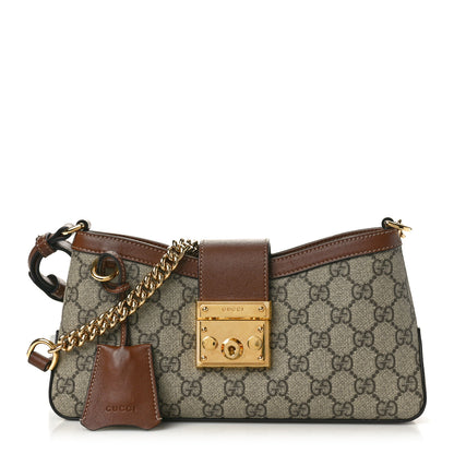 Gucci GG Supreme Monogram Calfskin Small Padlock Chain Shoulder Bag Beige Ebony Brown Sugar 1 of 11