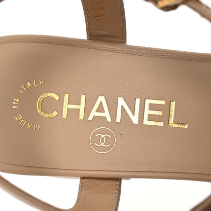 Chanel Lambskin Crystal CC Sandals 38.5 Beige 8 of 9