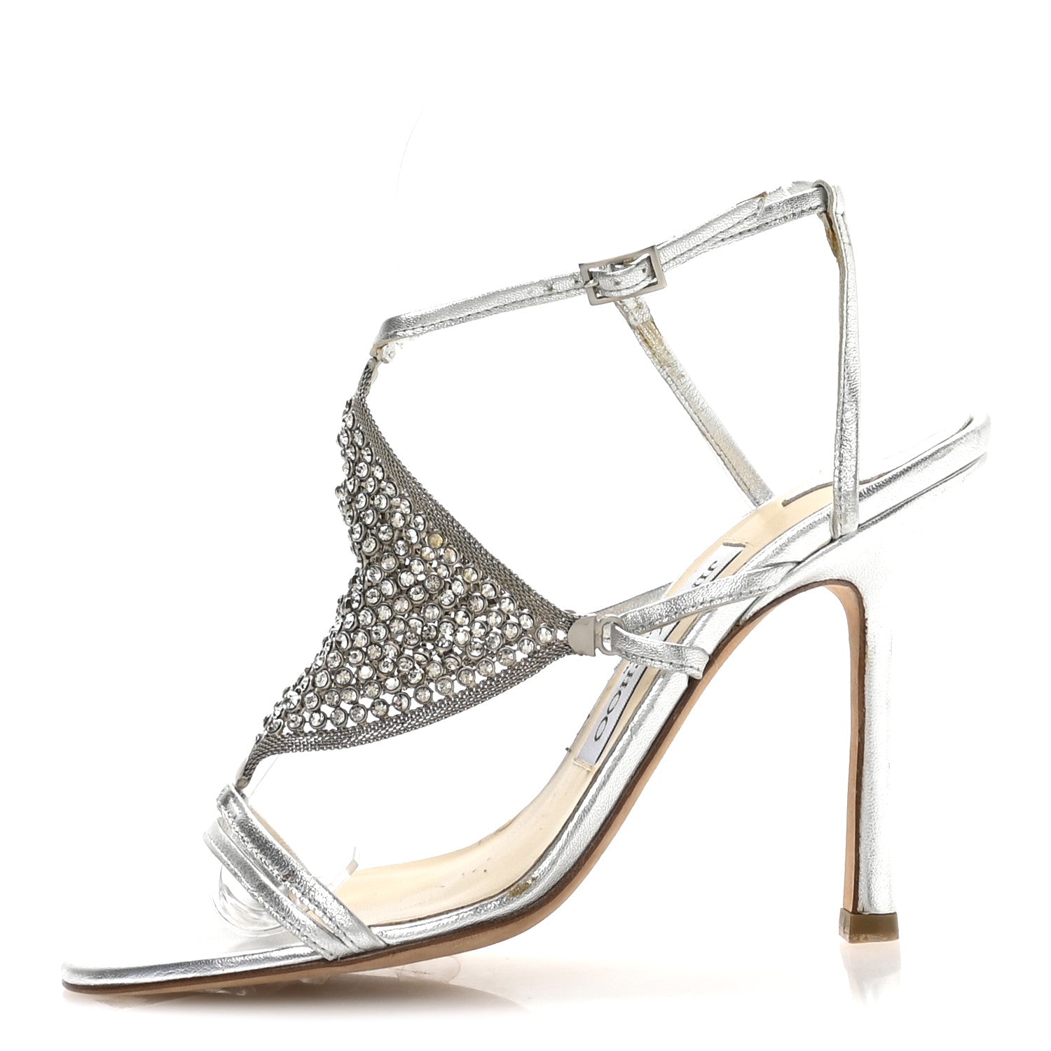 Jimmy Choo Metallic Nappa Mesh Crystal Sandals 36.5 Silver 1 of 7