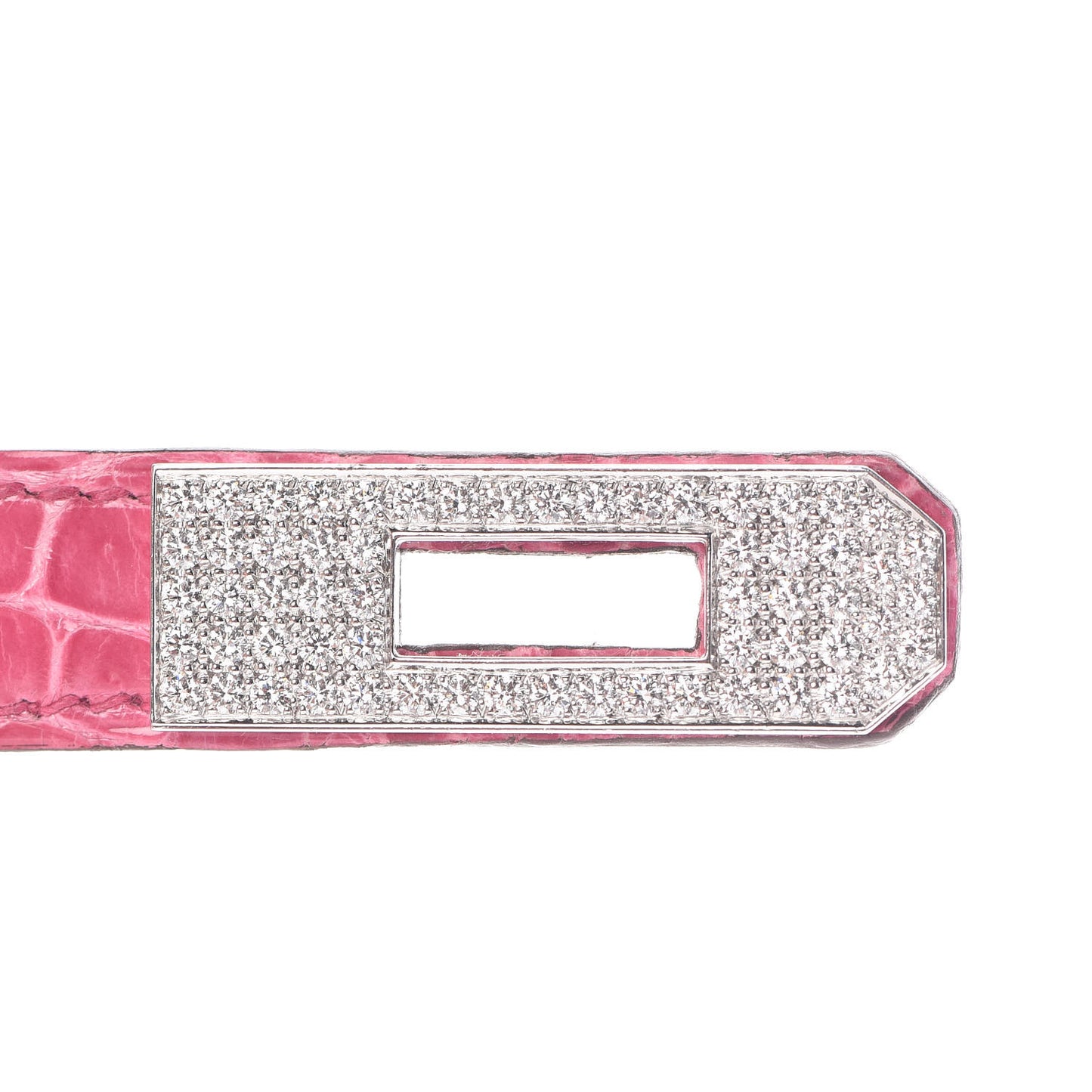 Shiny Porosus Crocodile 18K White Gold Diamond Kelly Cut Pochette Rose Tyrien