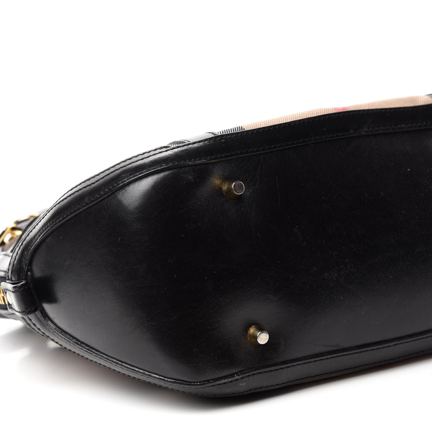 Bridle Calfskin House Check Small Orchard Bowling Bag Black