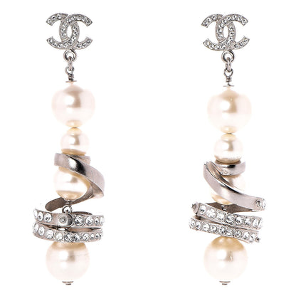 Chanel Crystal Pearl CC Drop Earrings Silver 1 of 4
