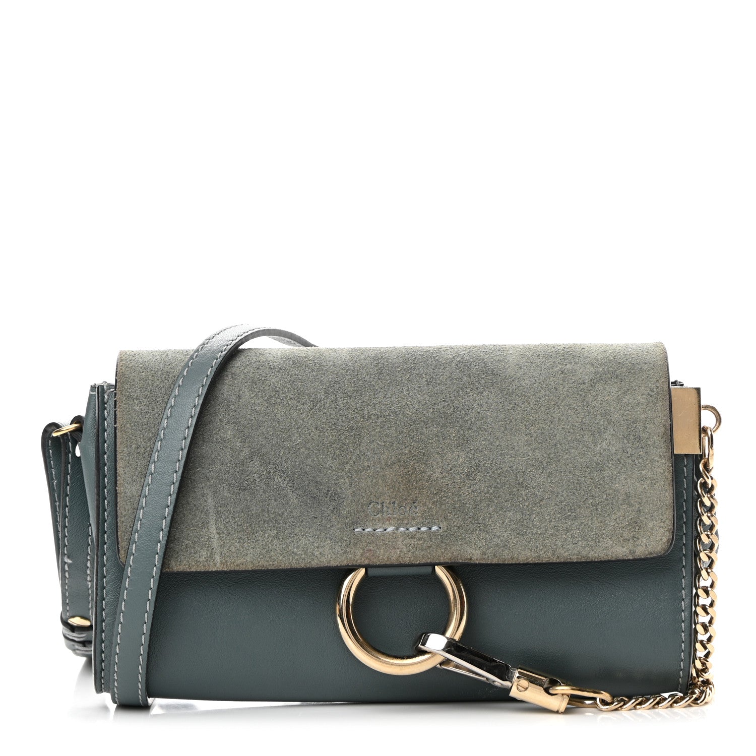 Chloe Suede Calfskin Mini Faye Shoulder Bag Cloudy Blue 1 of 19
