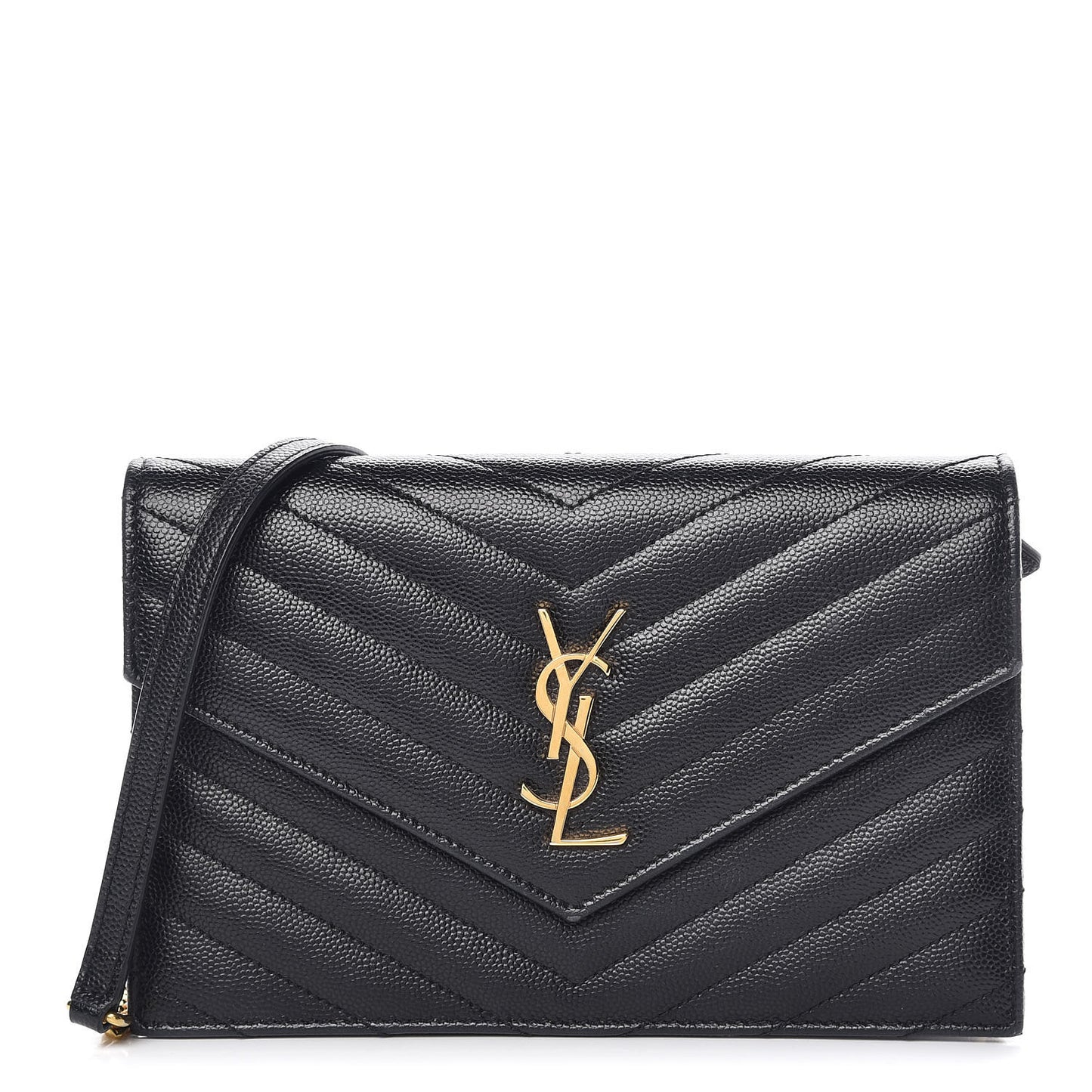 Grain De Poudre Matelasse Chevron Monogram Envelope Chain Wallet Black