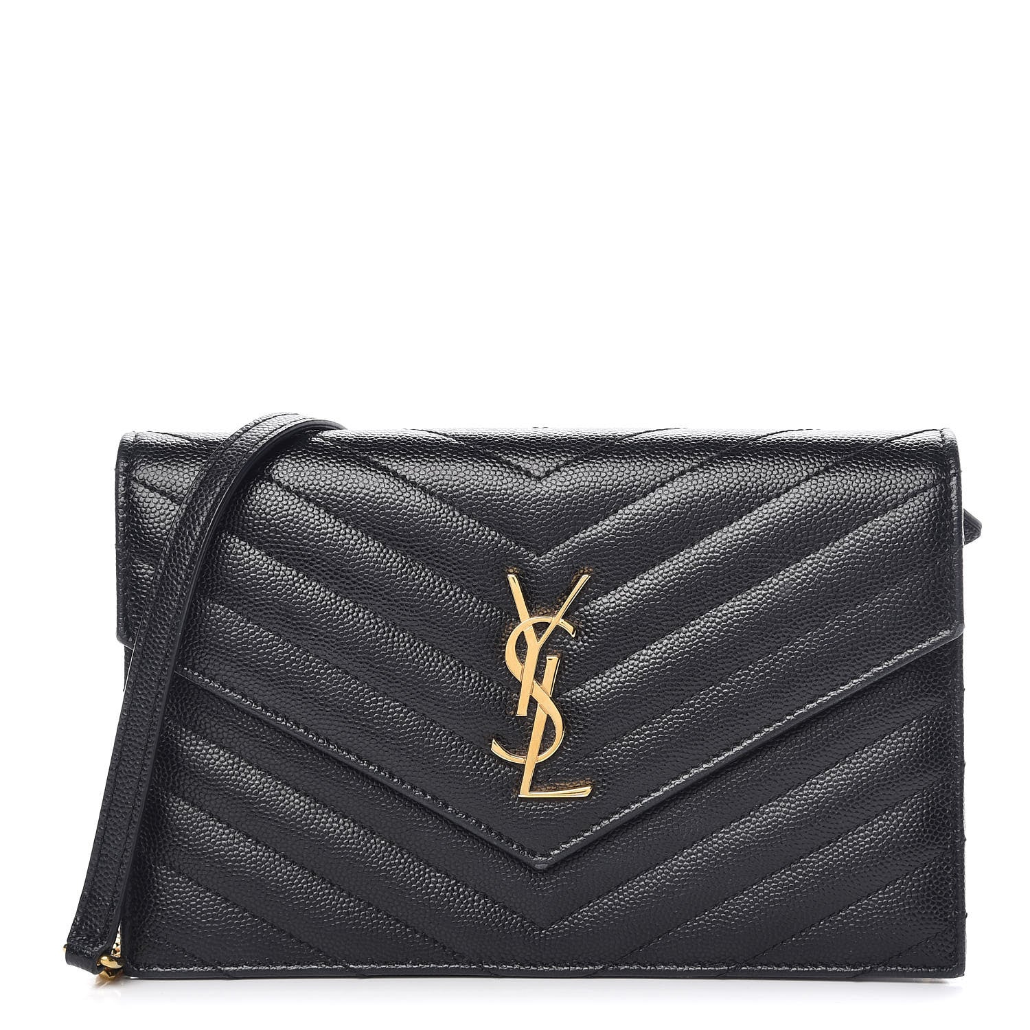 Saint Laurent Grain De Poudre Matelasse Chevron Monogram Envelope Chain Wallet Black 1 of 10
