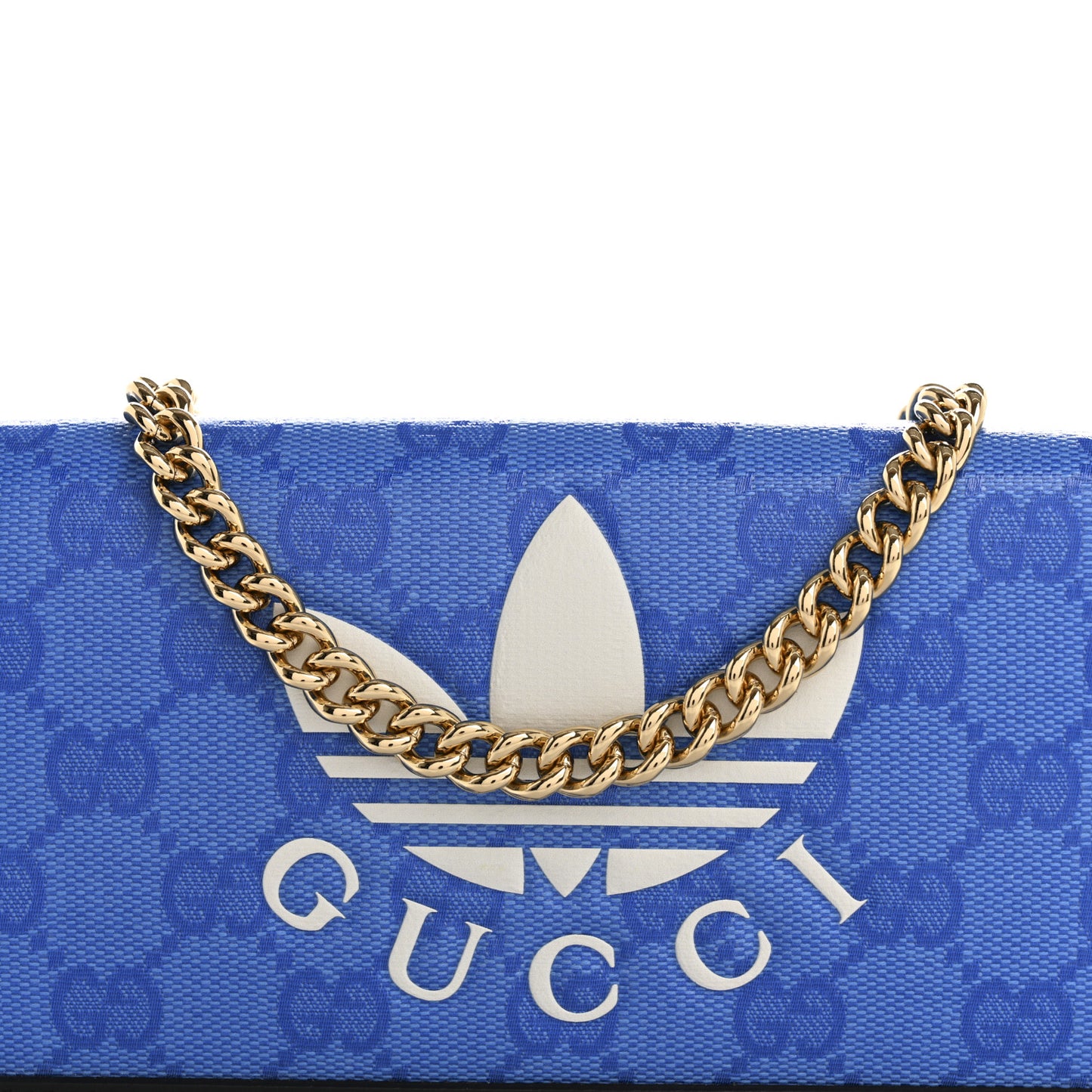 X ADIDAS Monogram Textured Dollar Calfskin Trefoil Embossed Wallet On Chain Blue