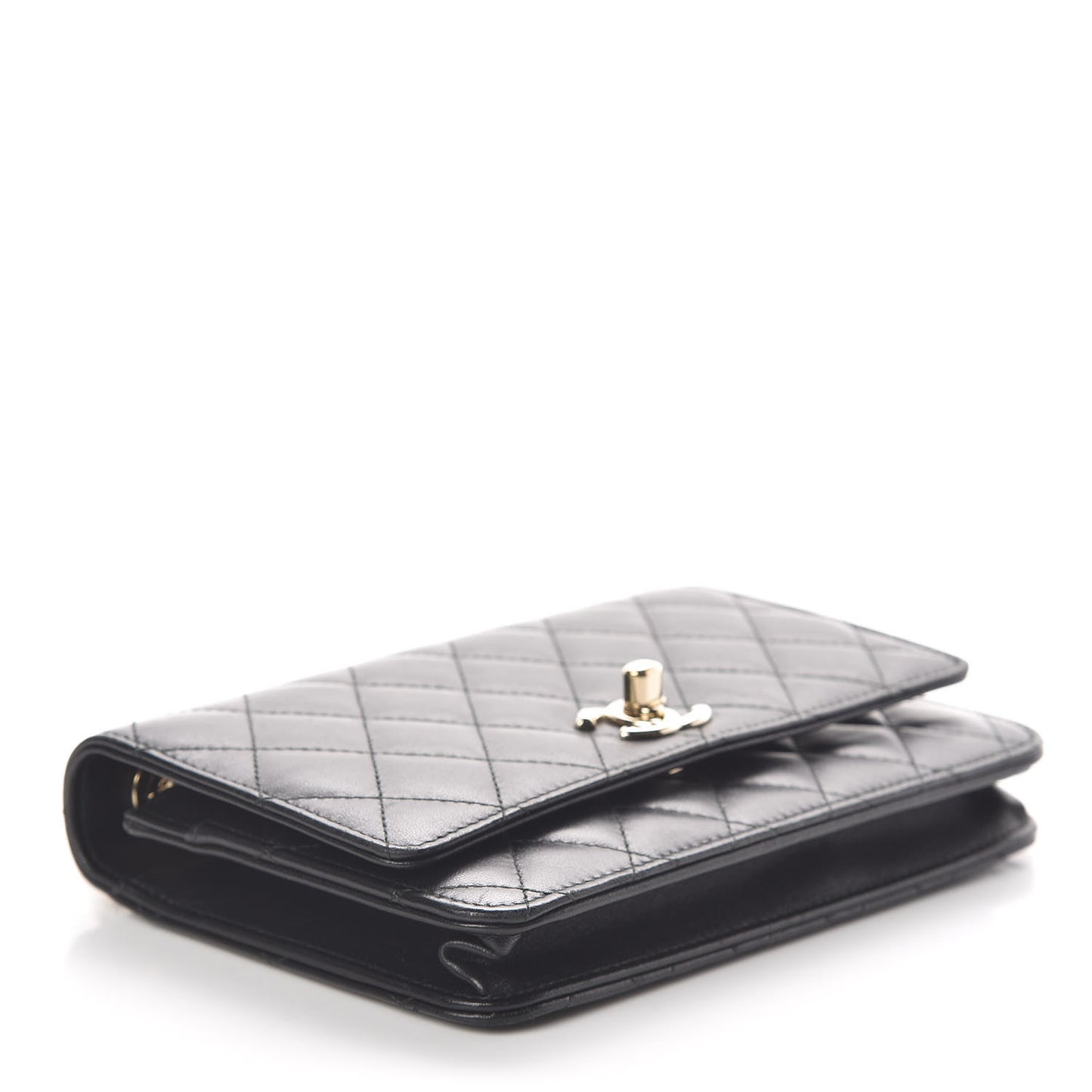 Lambskin Quilted Trendy CC Wallet On Chain WOC Black
