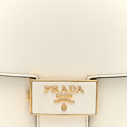 Prada Saffiano Lux Embleme Flap Shoulder Bag White 7 of 9