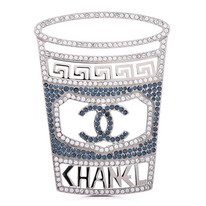 Chanel Crystal CC Greek Cup Brooch Silver Blue 1 of 7