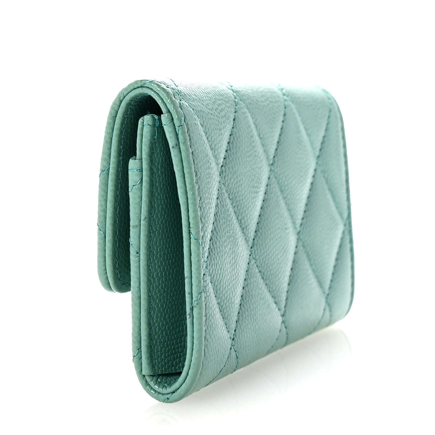 Caviar Pearl Quilted Coco Candy Flap Card Holder Turquoise