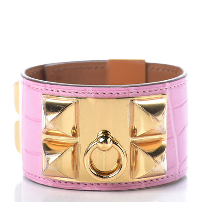 Hermes Matte Alligator Collier De Chien CDC Bracelet 5P Pink 3 of 8