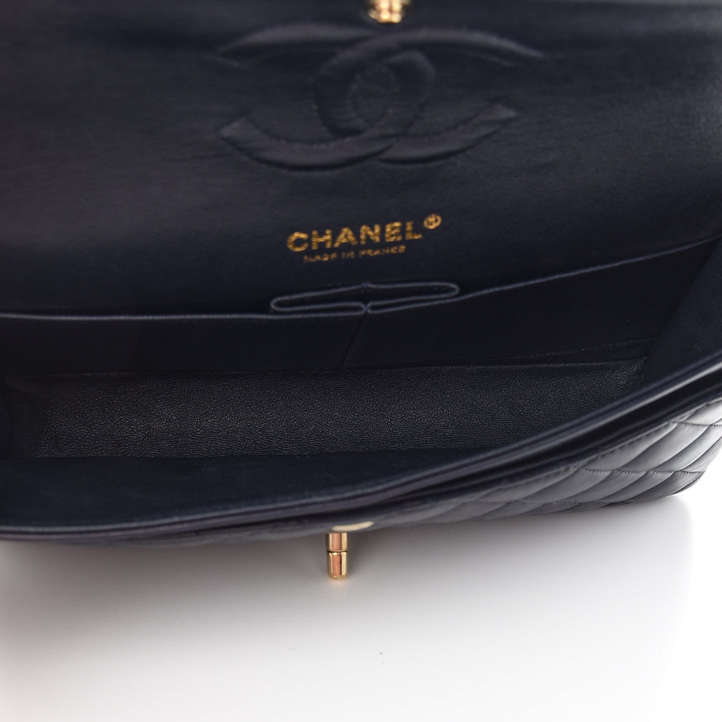 Lambskin Quilted Medium Double Flap Navy