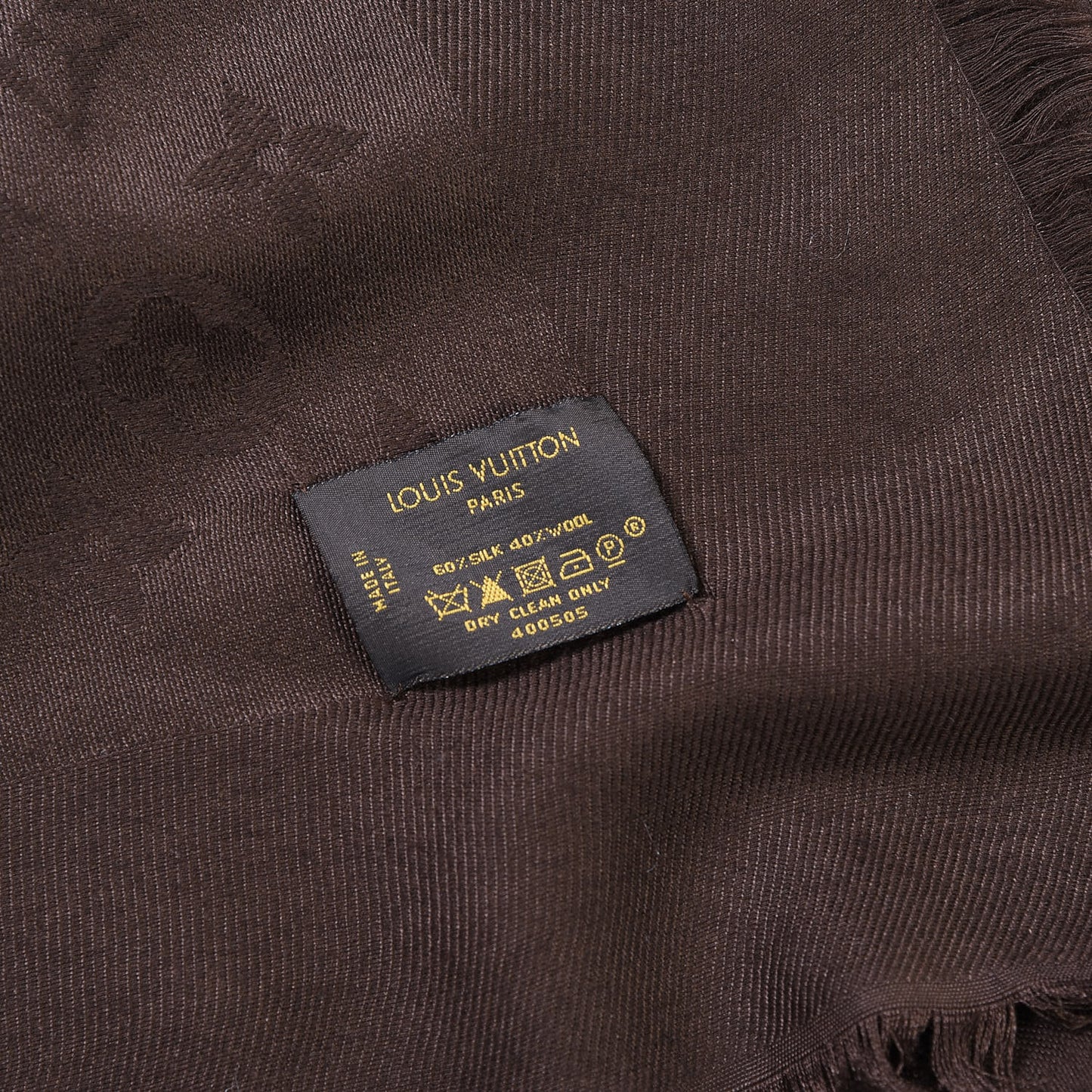 Wool Silk Monogram Shawl Chocolate