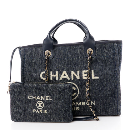 Chanel Denim Small Deauville Tote Dark Blue White 3 of 14