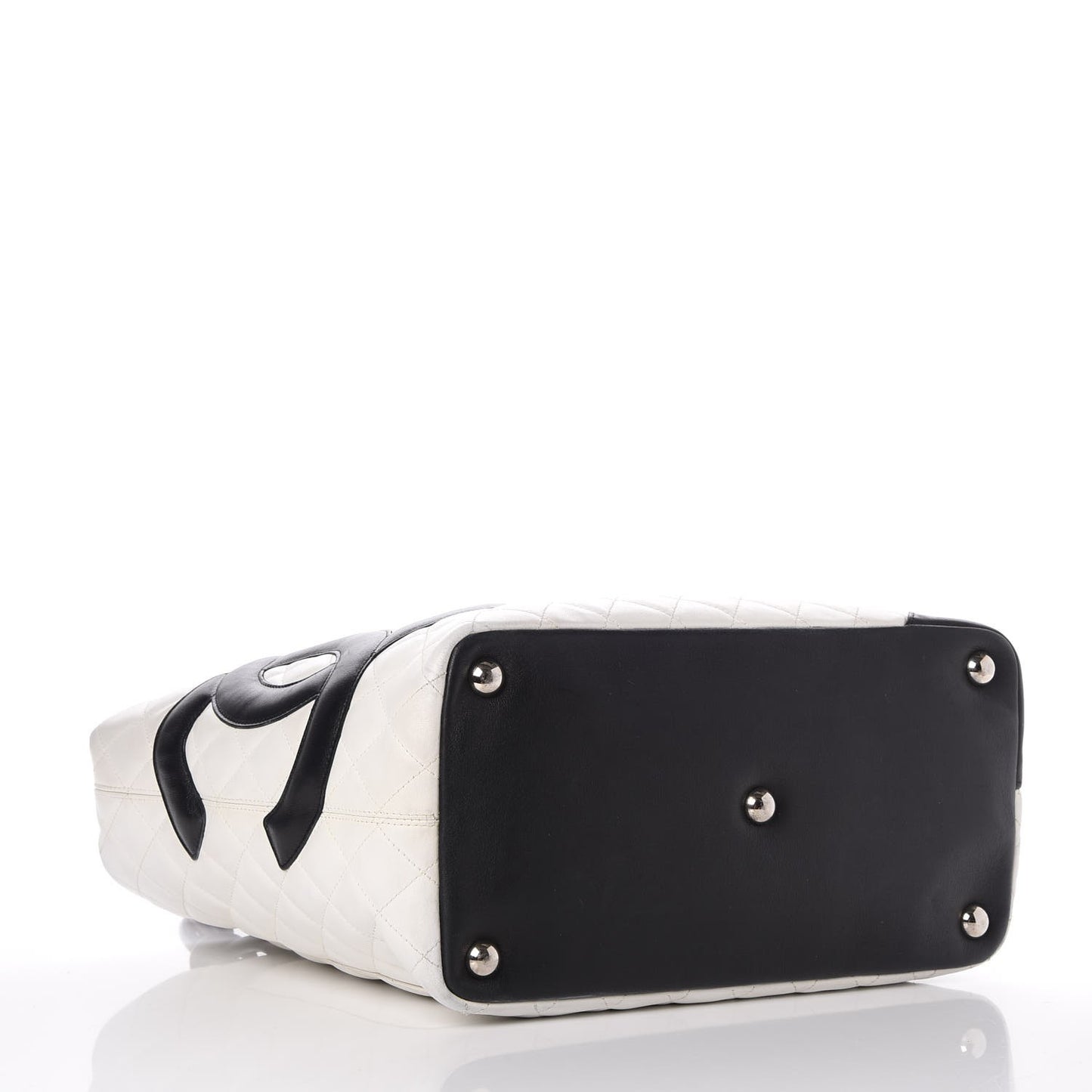 Calfskin Quilted Large Cambon Tote White Black
